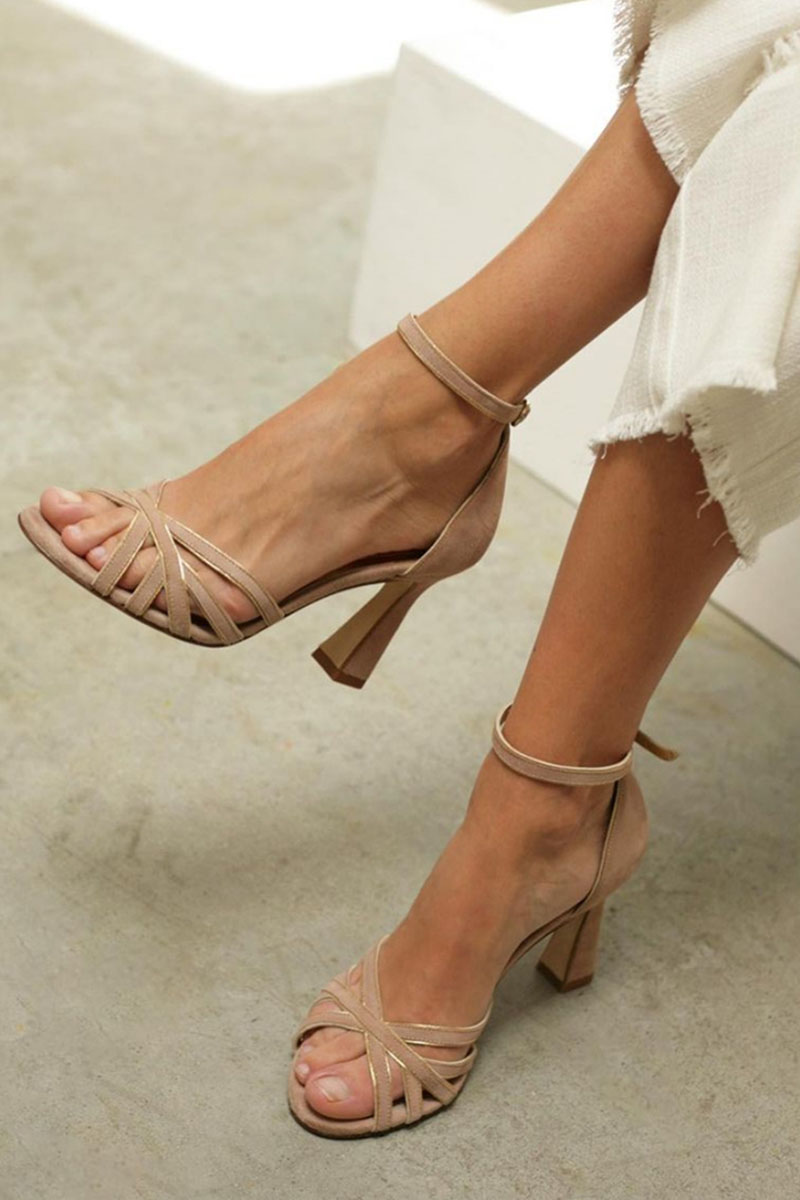 Mara | Patchwork sandalen met ronde neus en smalle hak