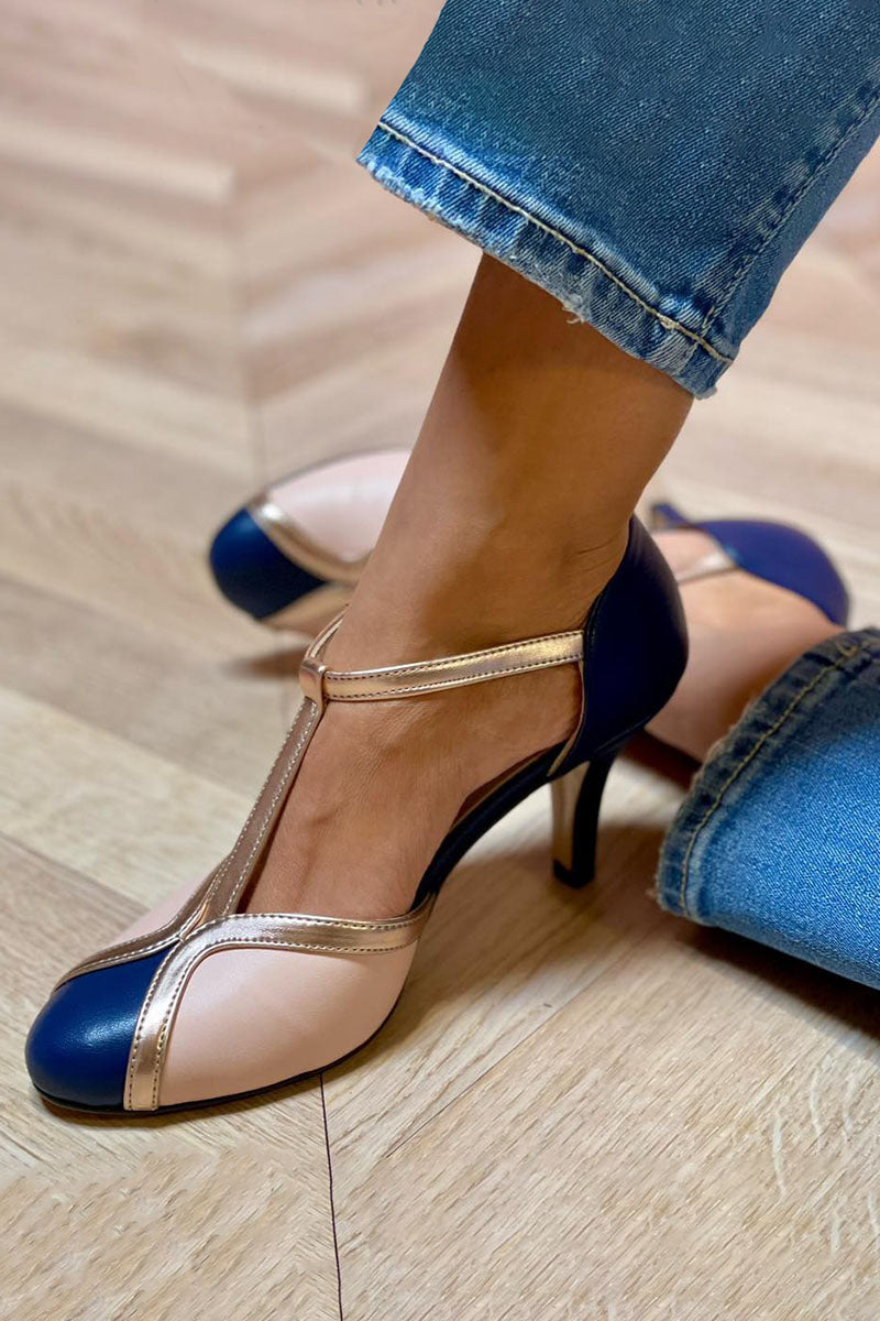 Linde | Comfortabele en kleurrijke pumps met T-bandje en ronde neus