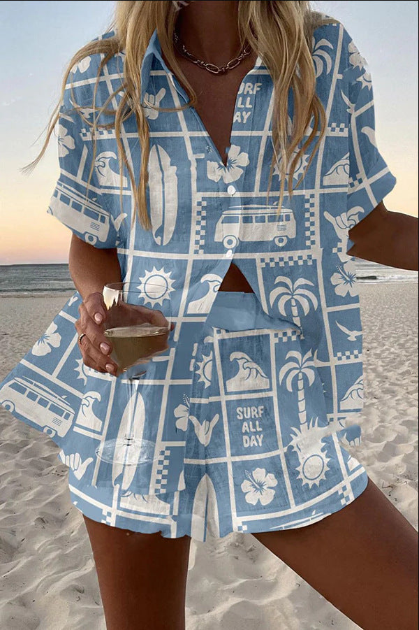 Valerie | Linnen set met caravanprint