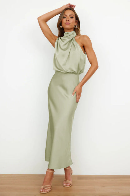 Carlina™ | Satijnen maxi-jurk met halterhals