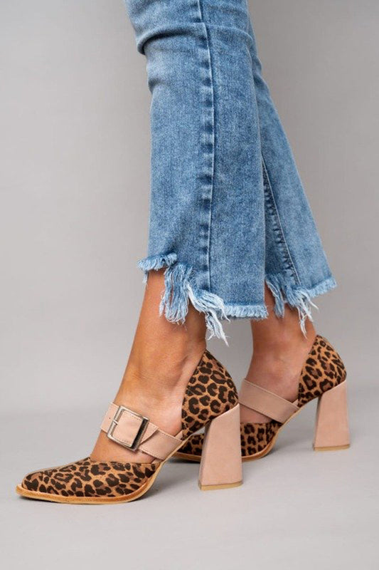 Mila | Suède sandalen met luipaardprint en stevige hak