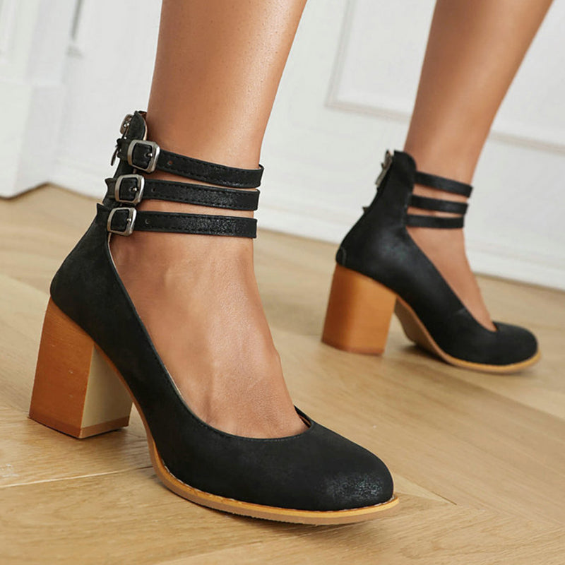 Luna | Gladde sandalen met enkelbandje en brede hak