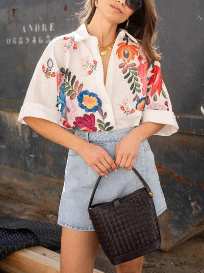 Carla™ | Kort mouwen bloemenblouse
