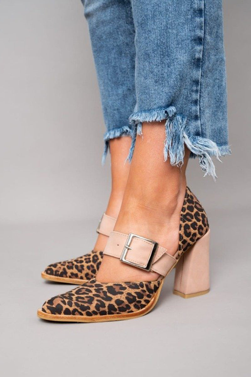 Mila | Suède sandalen met luipaardprint en stevige hak