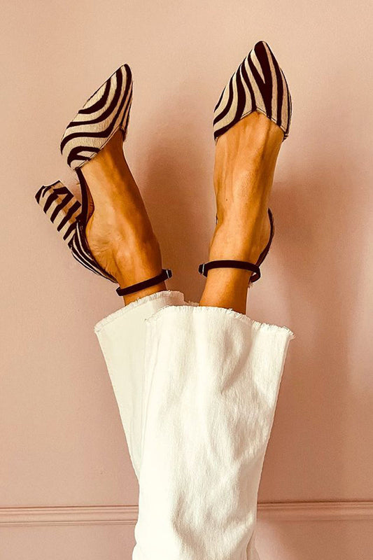Mira | Sandalen met middelhoge hak en zebraprint enkelbandje