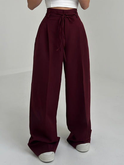 Lina™ | Elegante broek met wijde pijpen, hoge tailleband en riemdetail