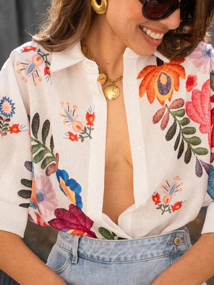 Carla™ | Kort mouwen bloemenblouse