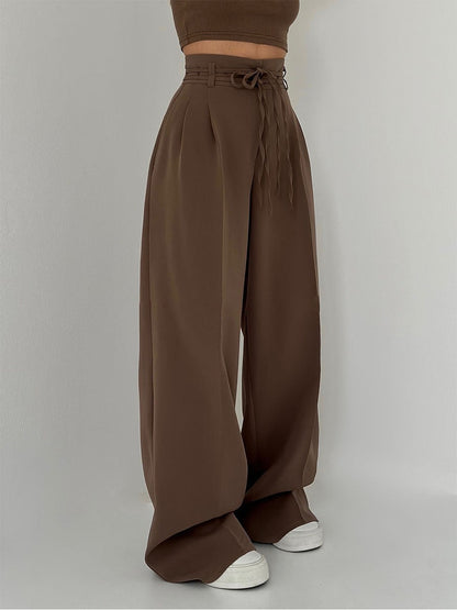 Lina™ | Elegante broek met wijde pijpen, hoge tailleband en riemdetail