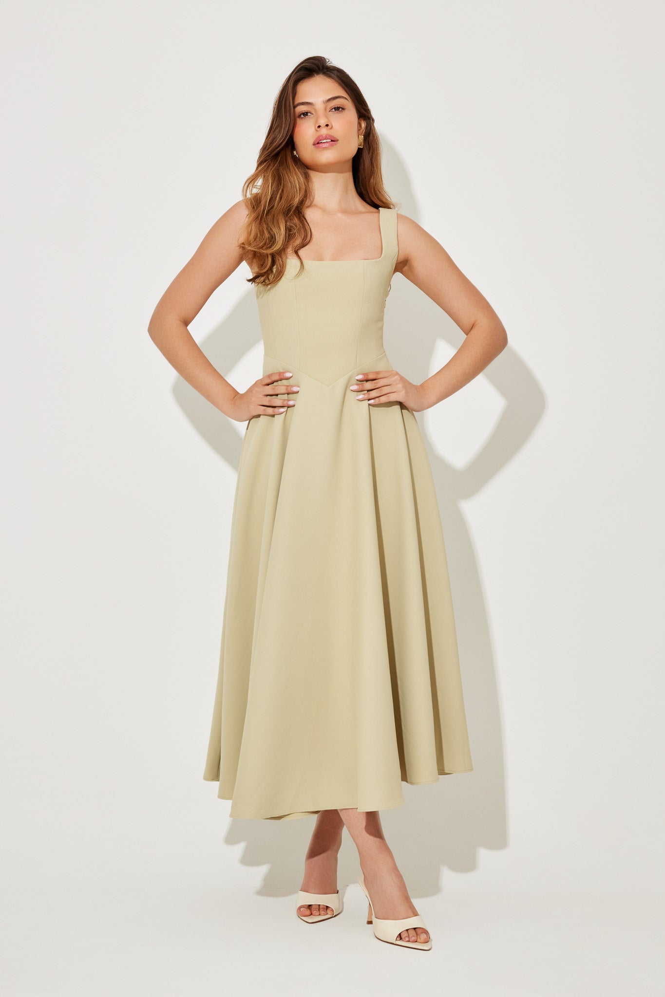 Elise™ | Elegante Midi-jurk met vierkante halslijn