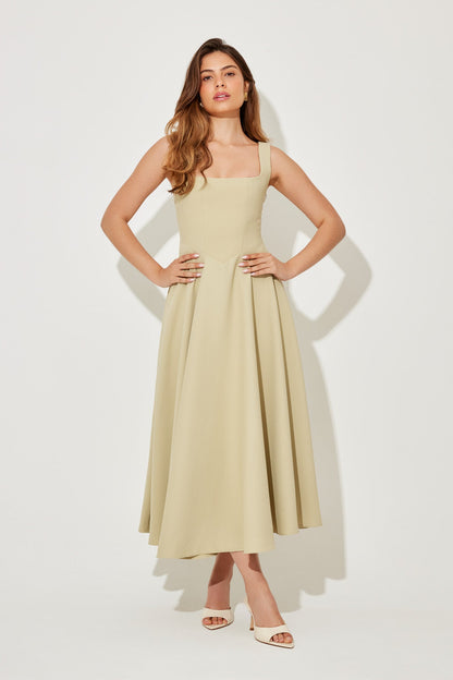 Elise™ | Elegante Midi-jurk met vierkante halslijn