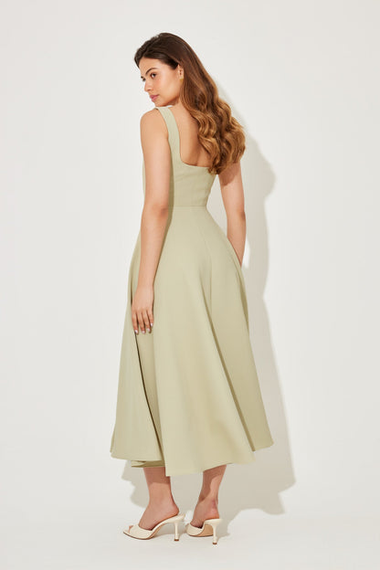 Elise™ | Elegante Midi-jurk met vierkante halslijn