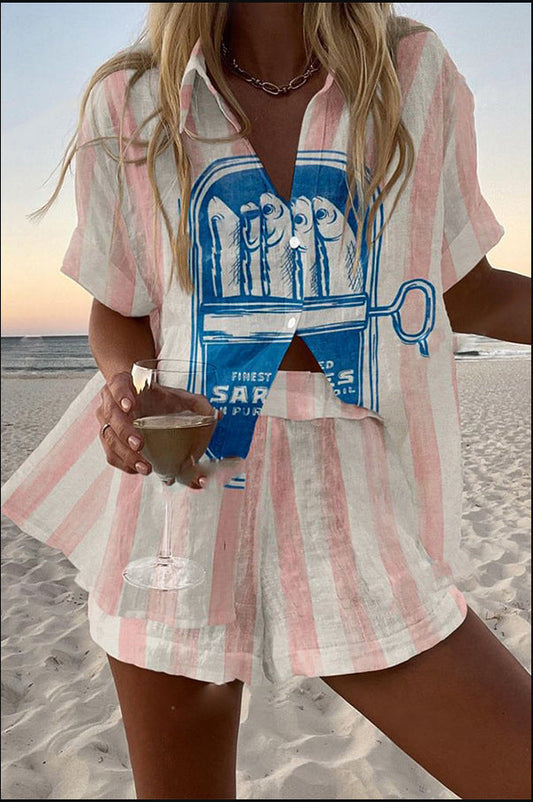 Marina | Linnen set met sardineprint