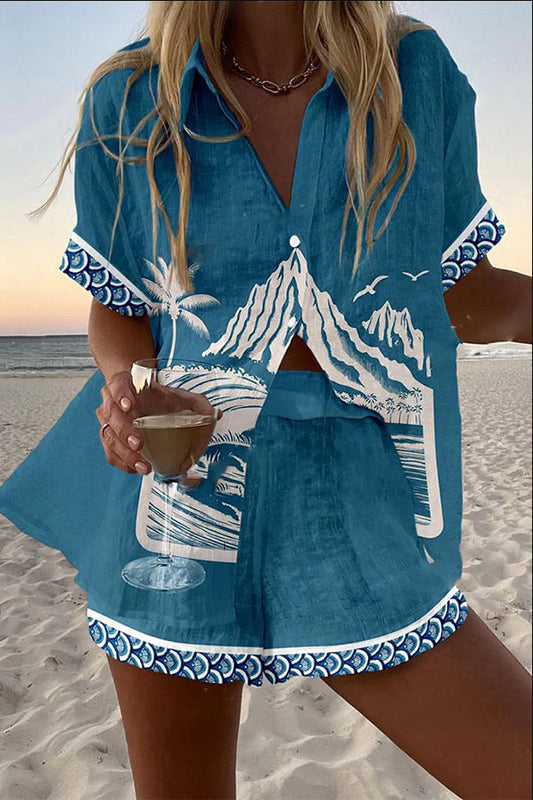 Naomi | Linnen set met Monte Fuji-print