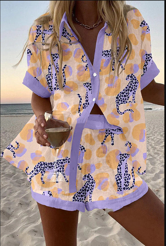 Selena | Linnen set met luipaardprint