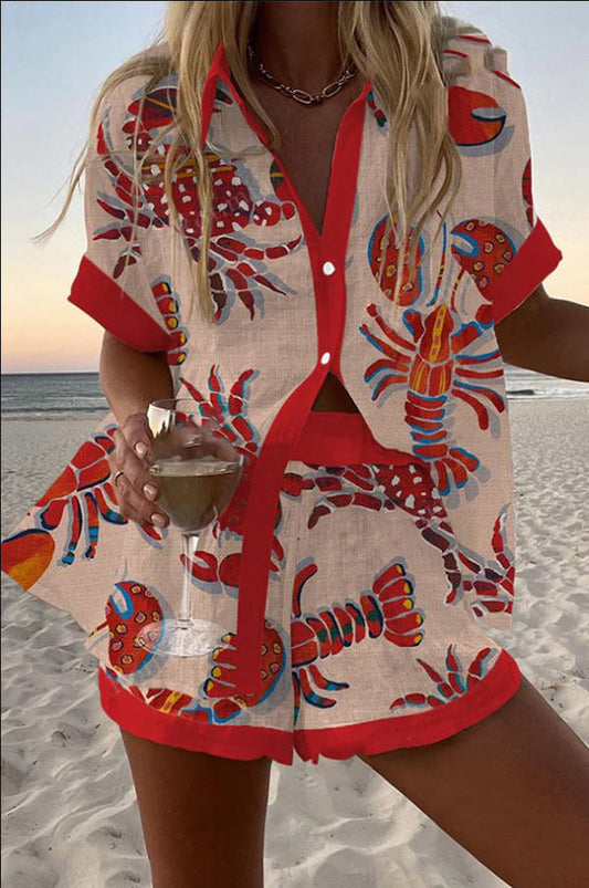 Aurelia | Linnen set met kreeftenprint