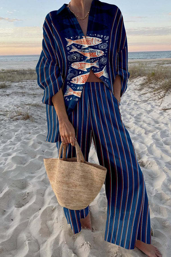 Céline | Linnen set met blauwe koi-print