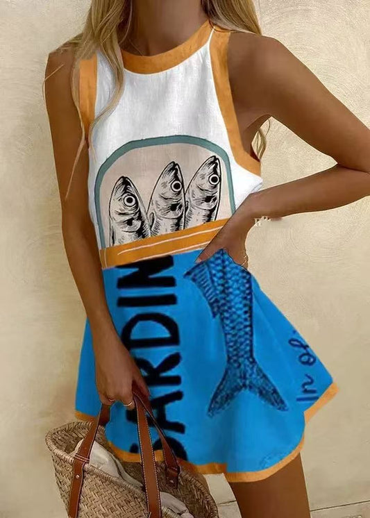 Femke | Mini-jurk met blauwe print