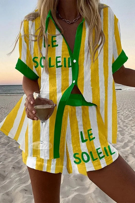 Sanne | Linnen set met gele strepen