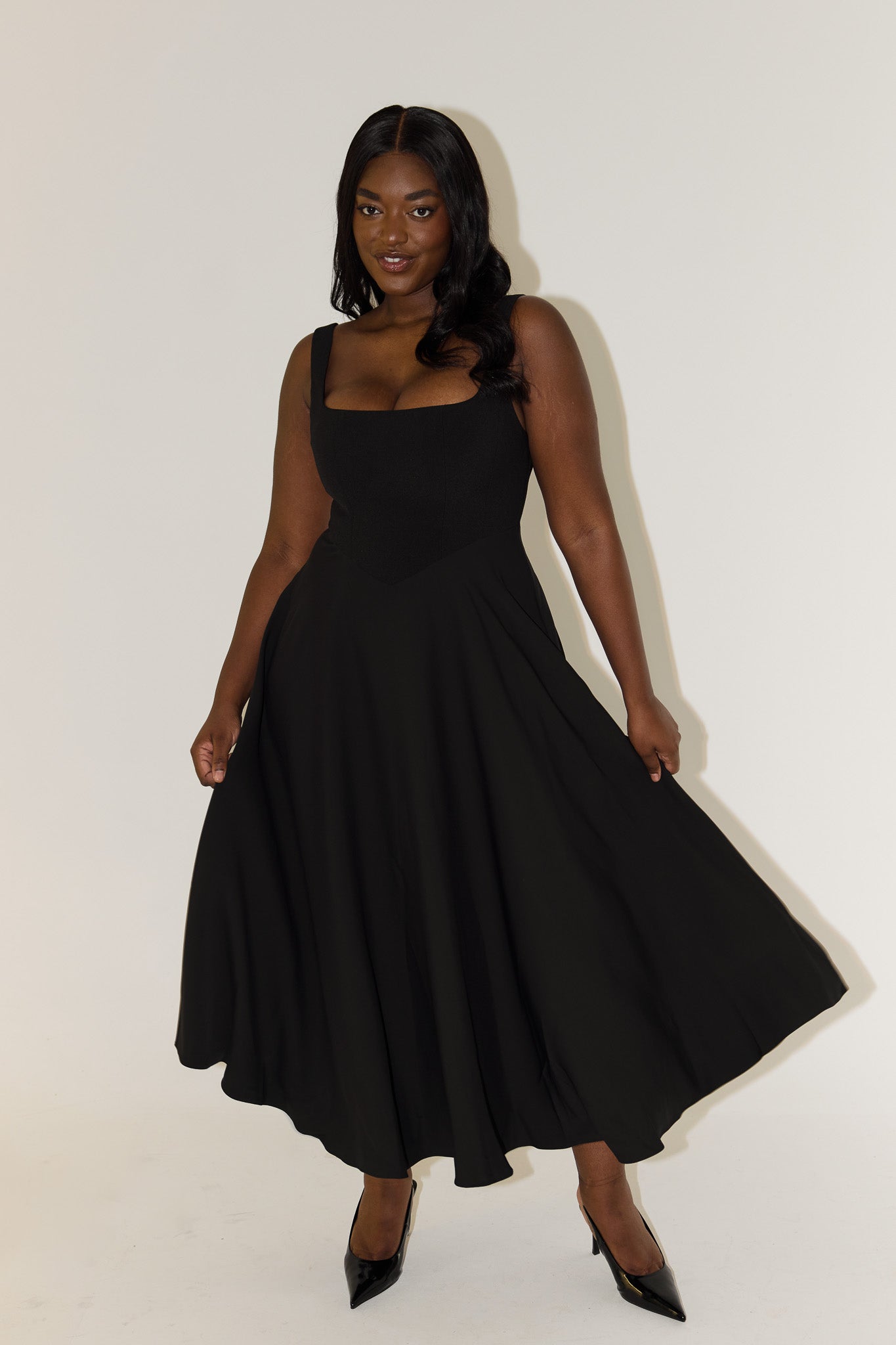 Elise™ | Elegante Midi-jurk met vierkante halslijn