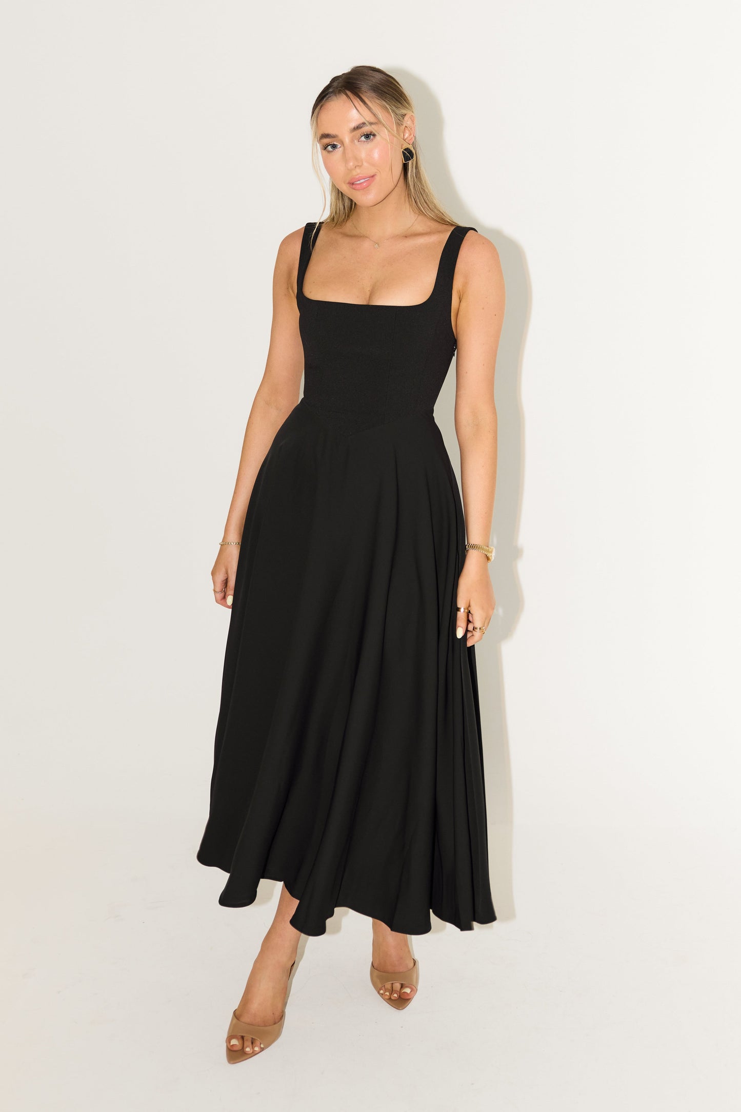 Elise™ | Elegante Midi-jurk met vierkante halslijn