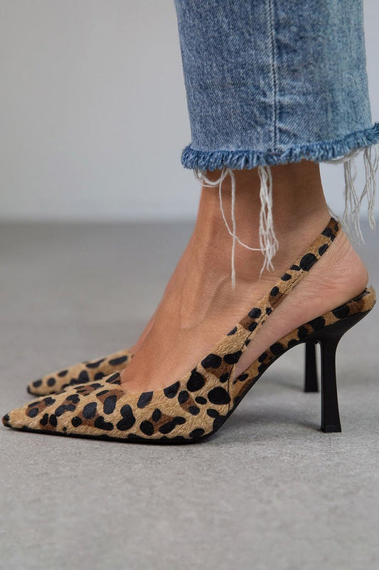 Mila | Puntige pumps met kaki-kleurige luipaardprint