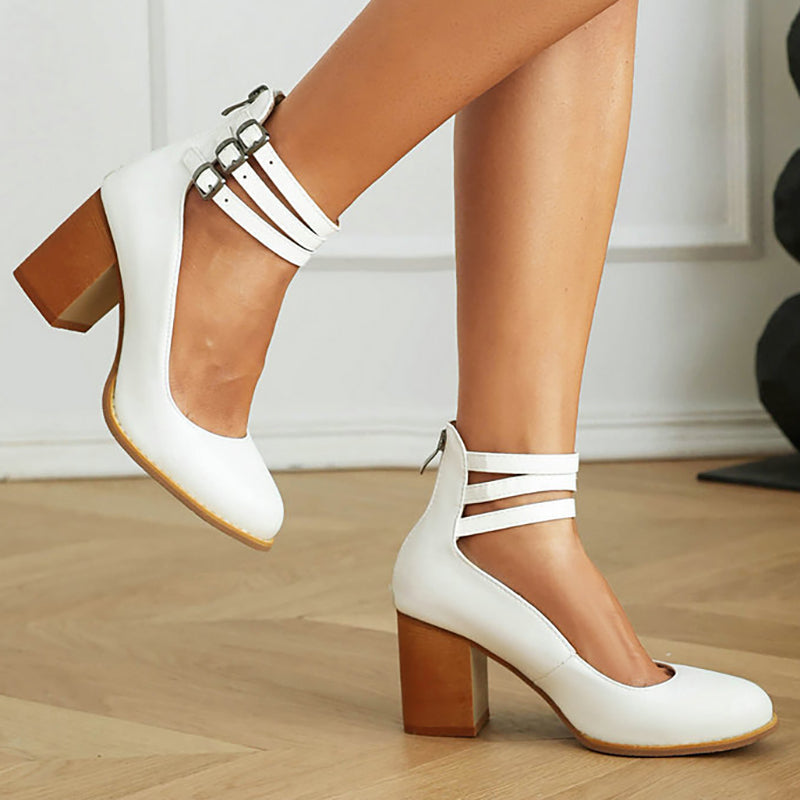 Luna | Gladde sandalen met enkelbandje en brede hak