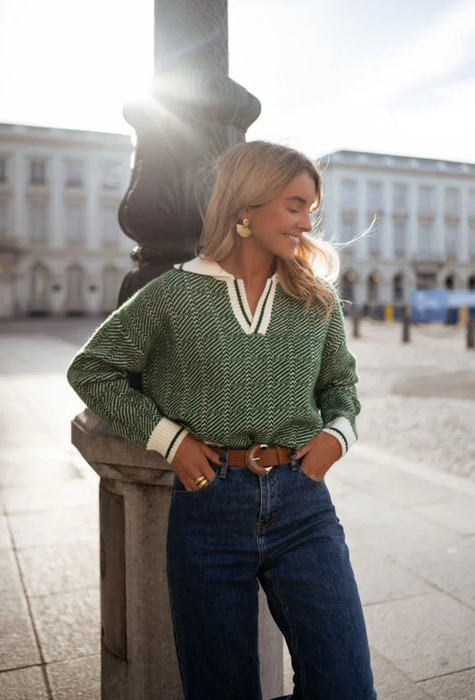 Emilia | De Groene V-hals Trui