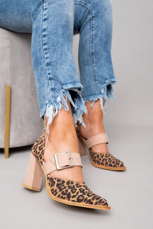 Mila | Suède sandalen met luipaardprint en stevige hak