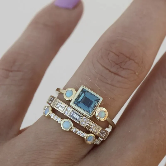 Oceaan – Vintage set met blauwe kristallen ringen