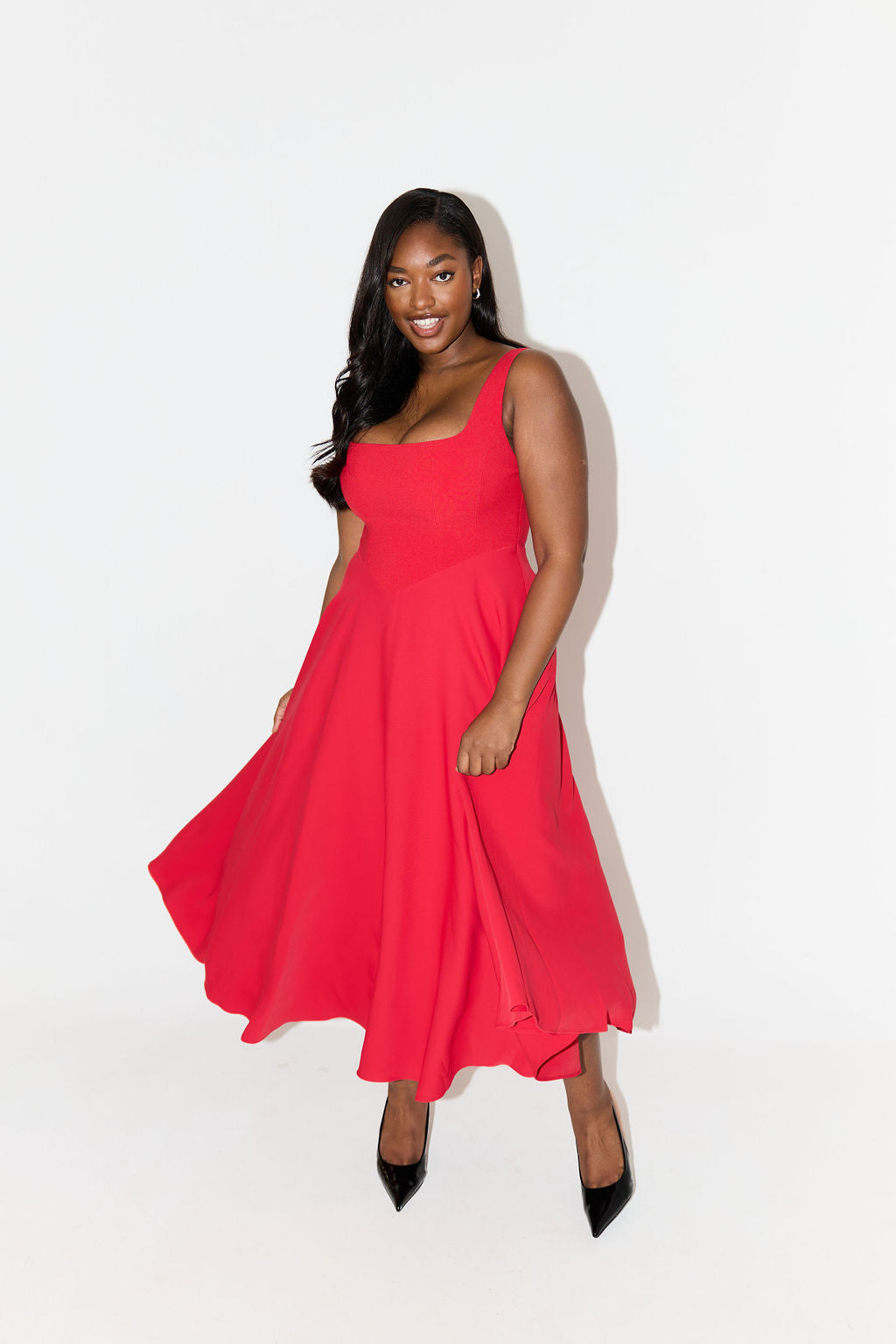 Elise™ | Elegante Midi-jurk met vierkante halslijn