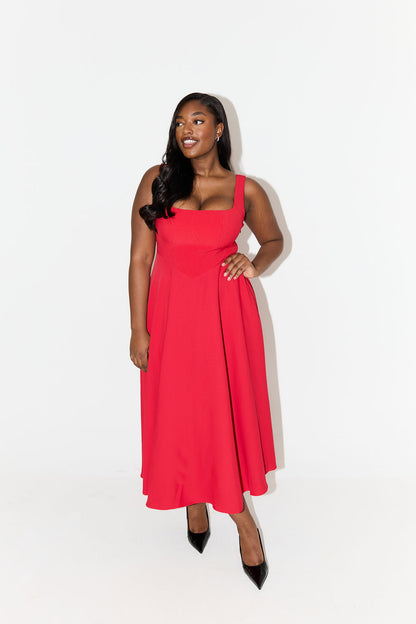 Elise™ | Elegante Midi-jurk met vierkante halslijn