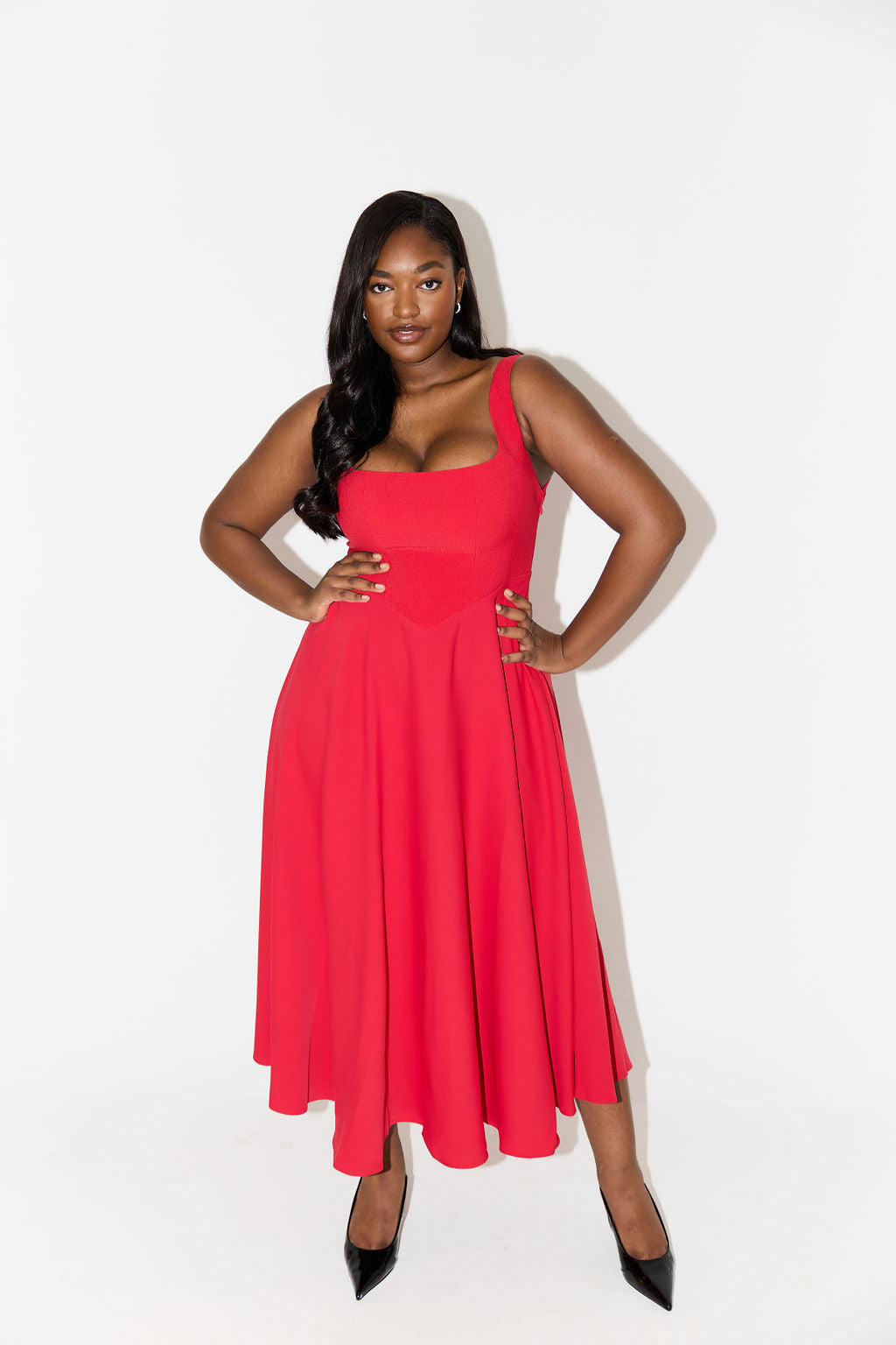 Elise™ | Elegante Midi-jurk met vierkante halslijn
