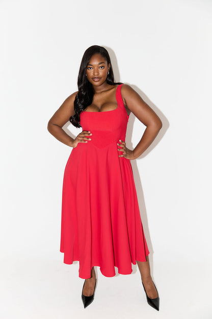 Elise™ | Elegante Midi-jurk met vierkante halslijn